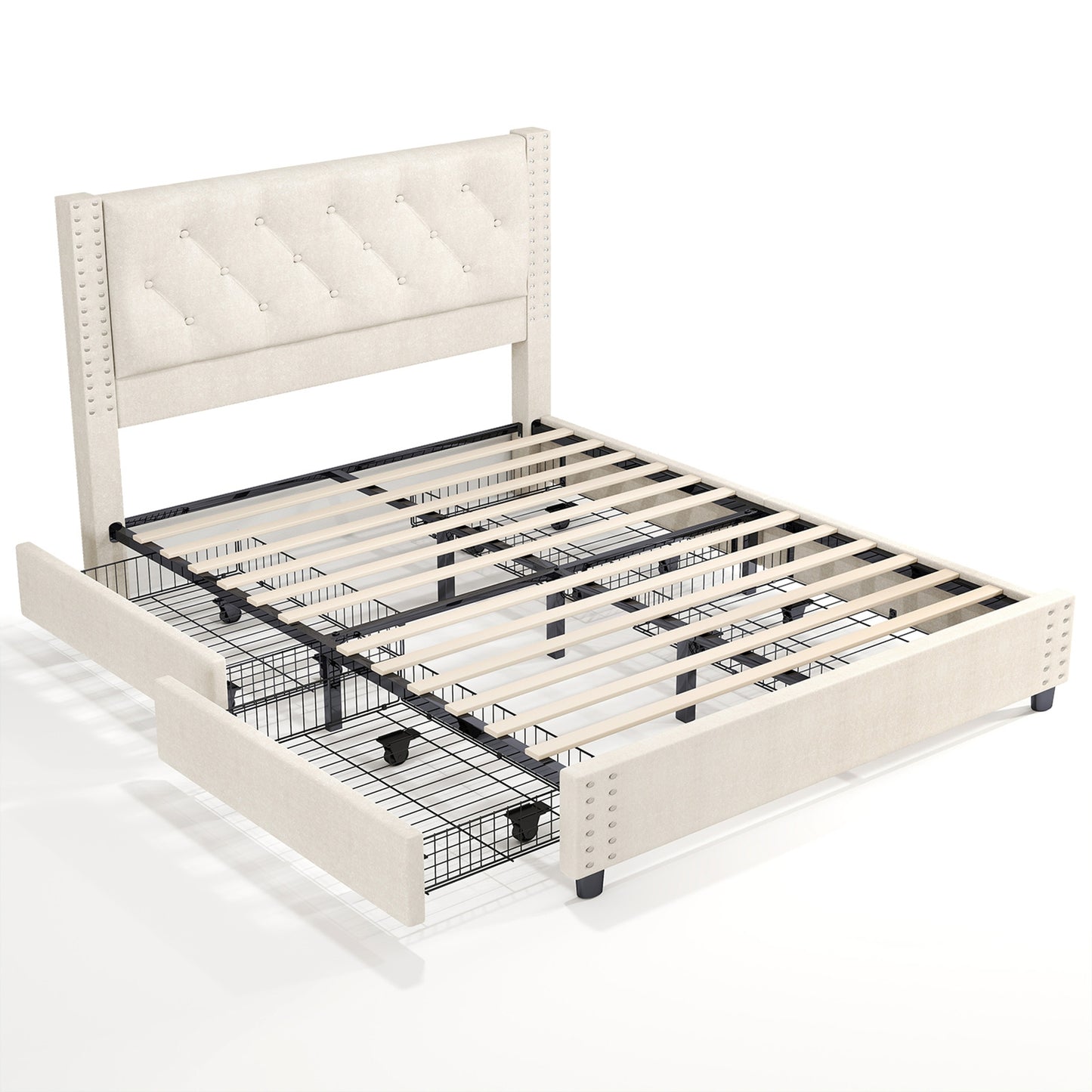Full Size Platform Bed Frame with Headboard and 4 Drawers