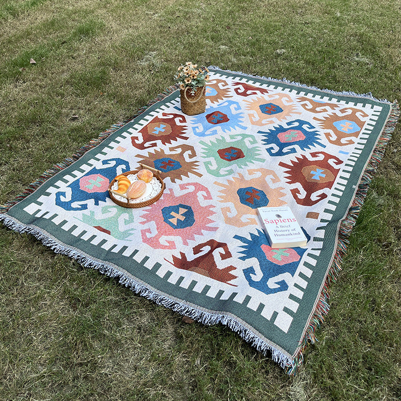 Bohemian Outdoor Camping Rug - Knitted Chenille Picnic Mat for Garden & Patio