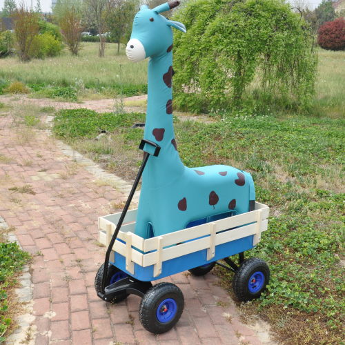 All Terrain Garden Wagon with Wood Railing and Air Tires for Outdoor Use