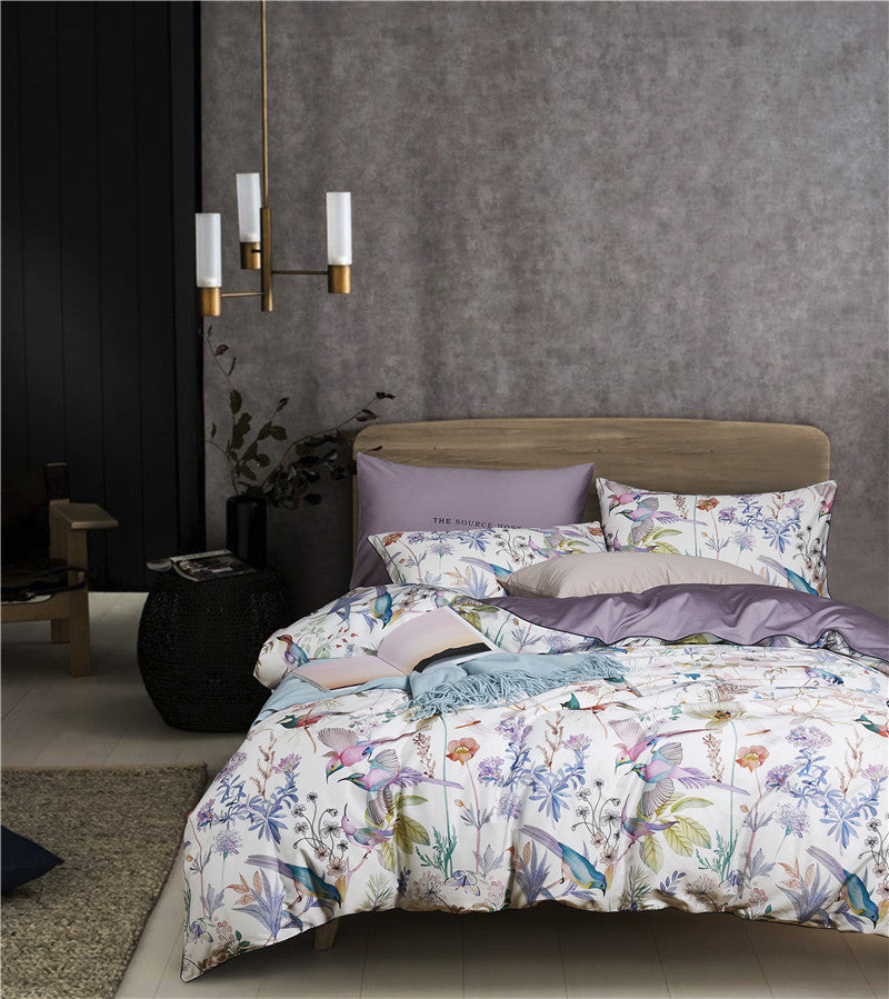 Pastoral Cotton Bedding Set with Satin Finish - Four-Piece Home Textile