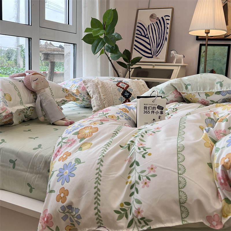 Washed Cotton Bed Sheet Quilt Cover Set - Multiple Sizes & Patterns