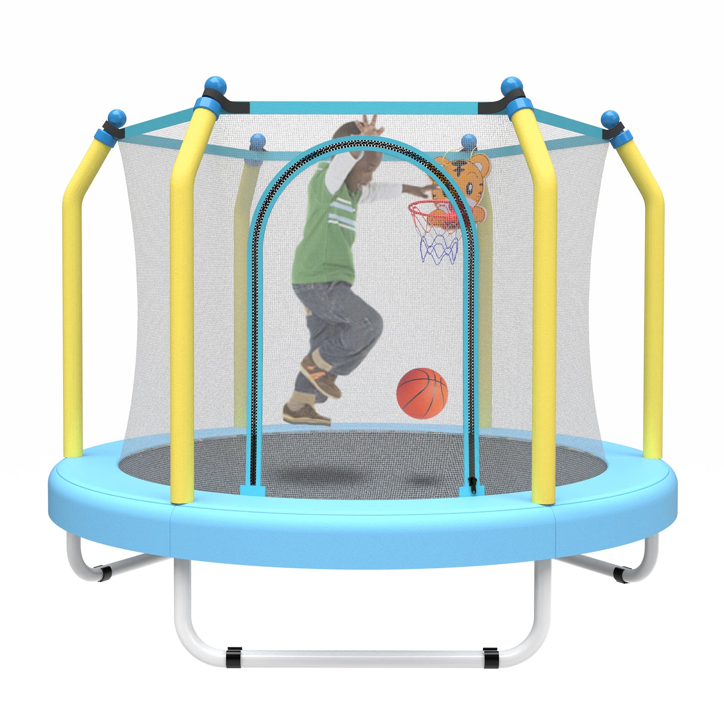 55-Inch Kids Trampoline with Basketball Hoop - Blue