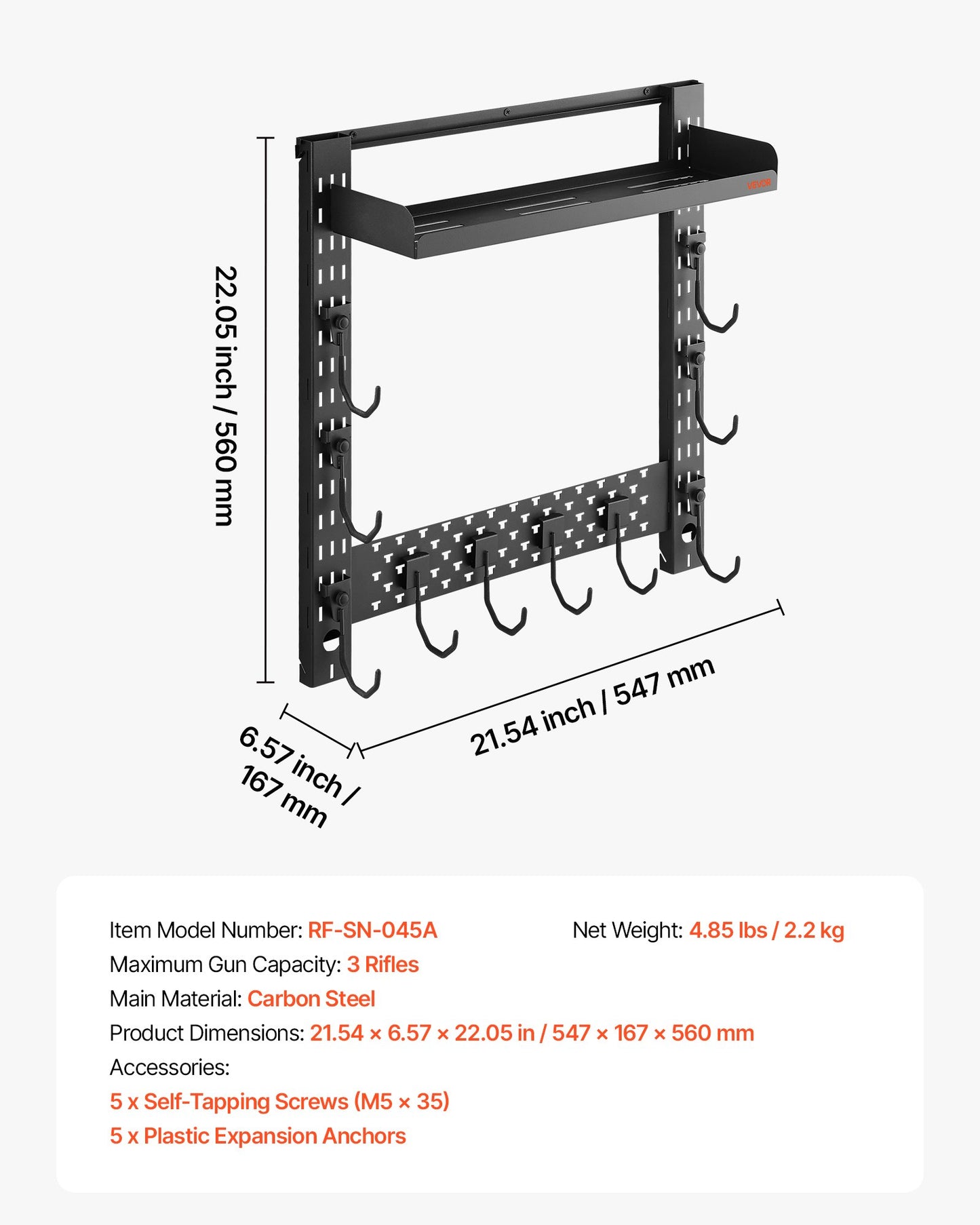 Heavy Duty Wall Mount Gun Rack for Rifles & Shotguns with Storage Tray - Black