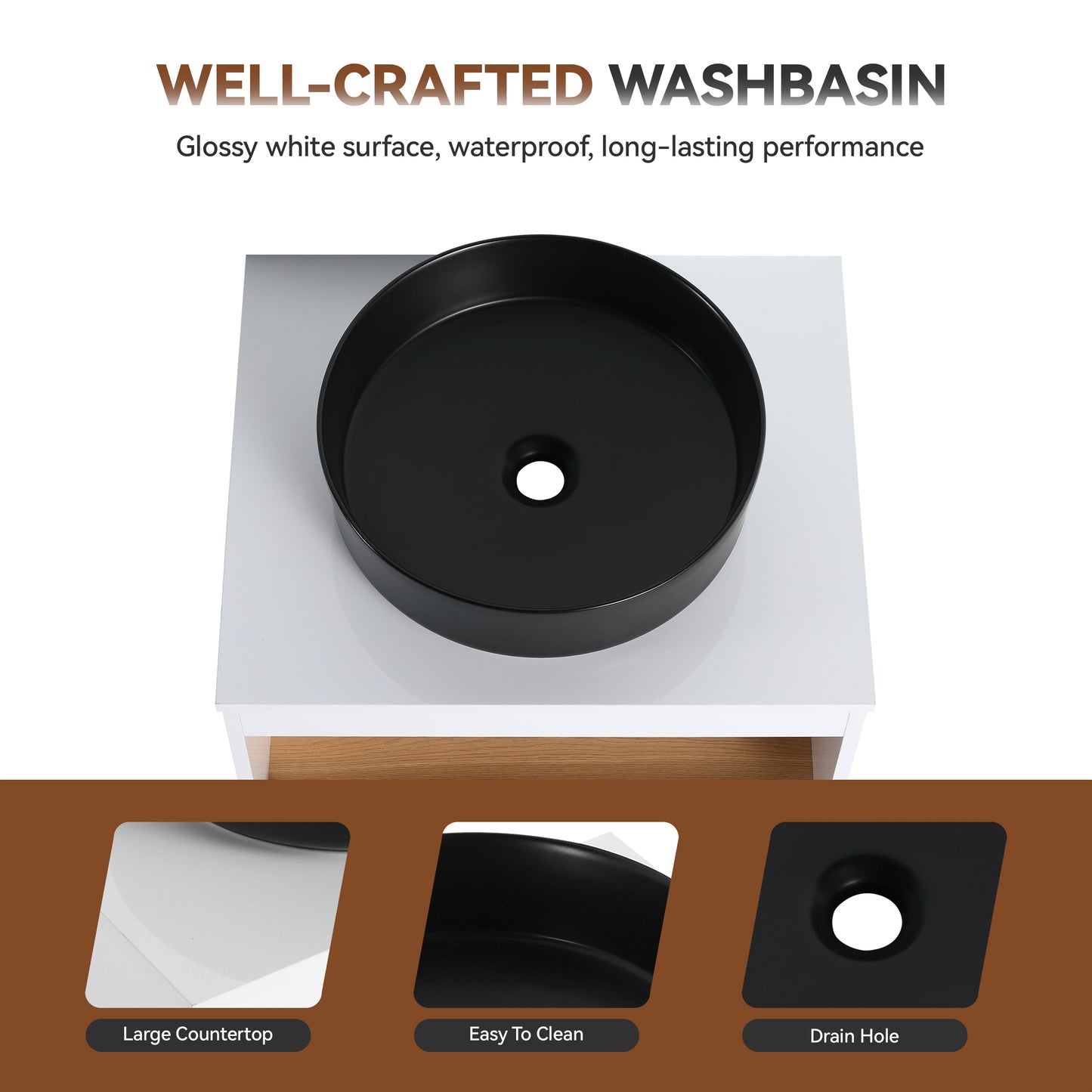 24" Wall-Mounted Bathroom Vanity with Round Vessel Sink - White