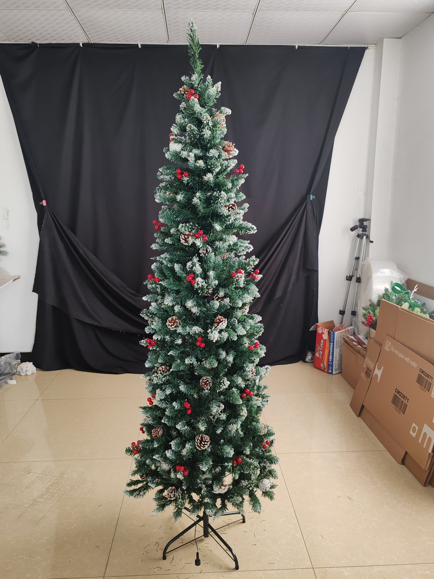 7.5 Feet Pre-lit Pencil Christmas Tree - Snow Flocked, LED Lights