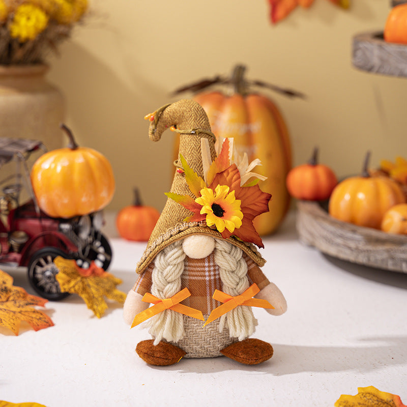 Thanksgiving Decor Standing Faceless Doll Ornaments Harvest Season Maple Leaf Sunflower