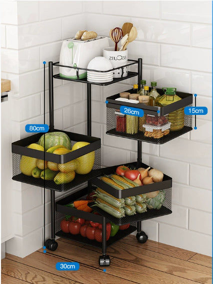 Vegetable Storage Basket Rack with Wheels - Multi-Layer Metal Kitchen Organizer