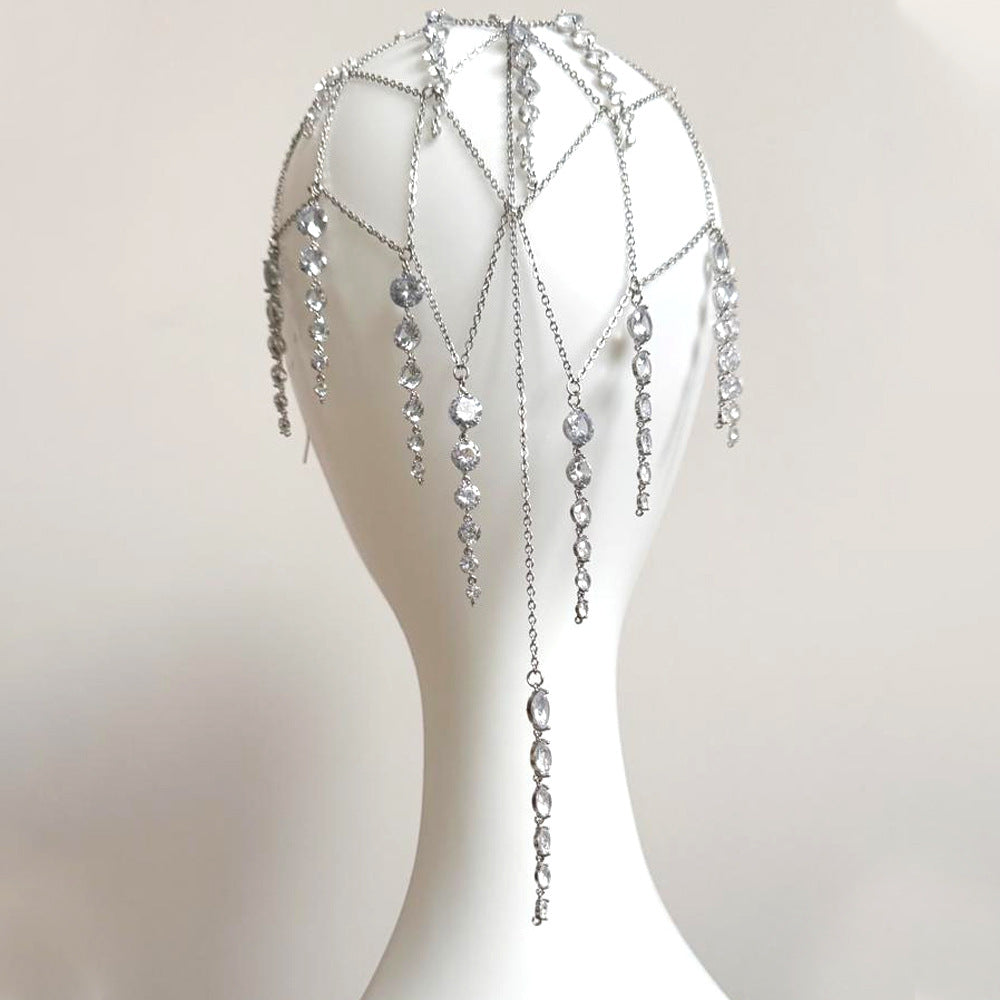 Rhinestone Tassel Headband - Silver