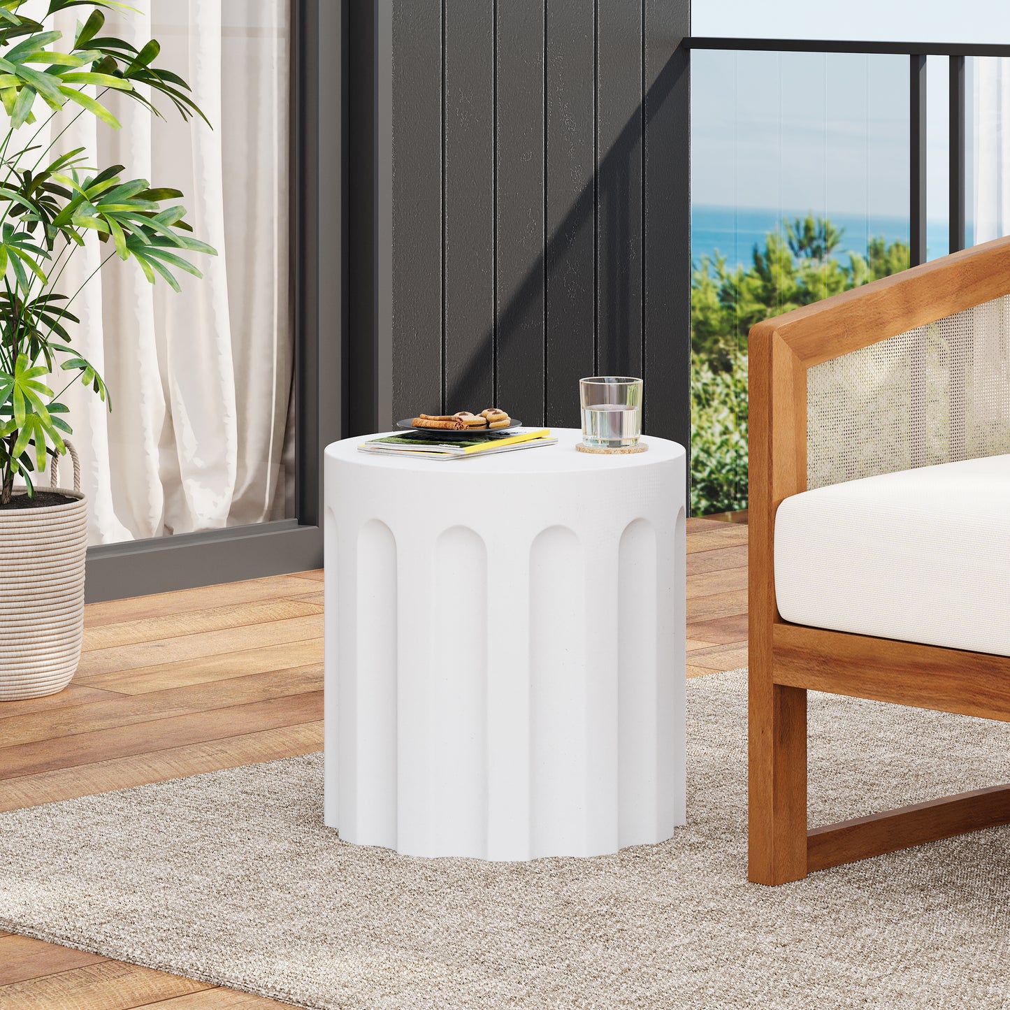 White Cylindrical Concrete Side Table - Indoor & Outdoor Use