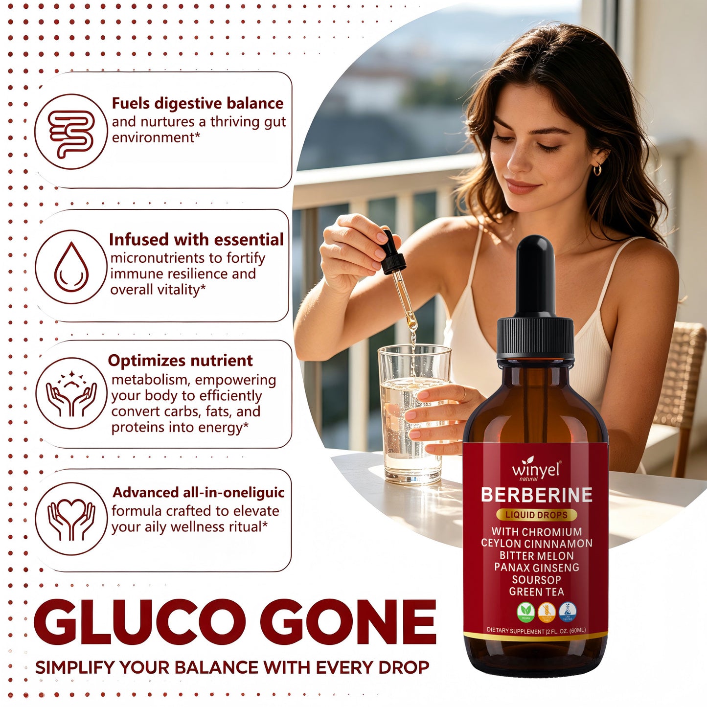 Organic Berberine and Ceylon Cinnamon Liquid Drops with Herbal Complex