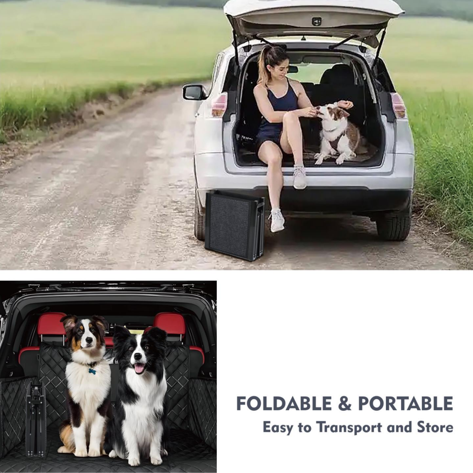 Large Folding Dog Ramp for Car SUV Truck - Non-Slip Aluminum Pet Steps 65in