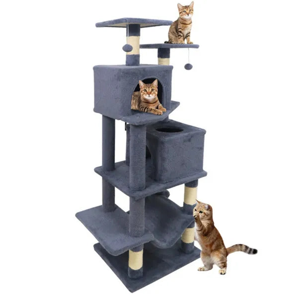 Multi-Level Cat Tree with Condos Hammock & Sisal Posts - Gray 57"