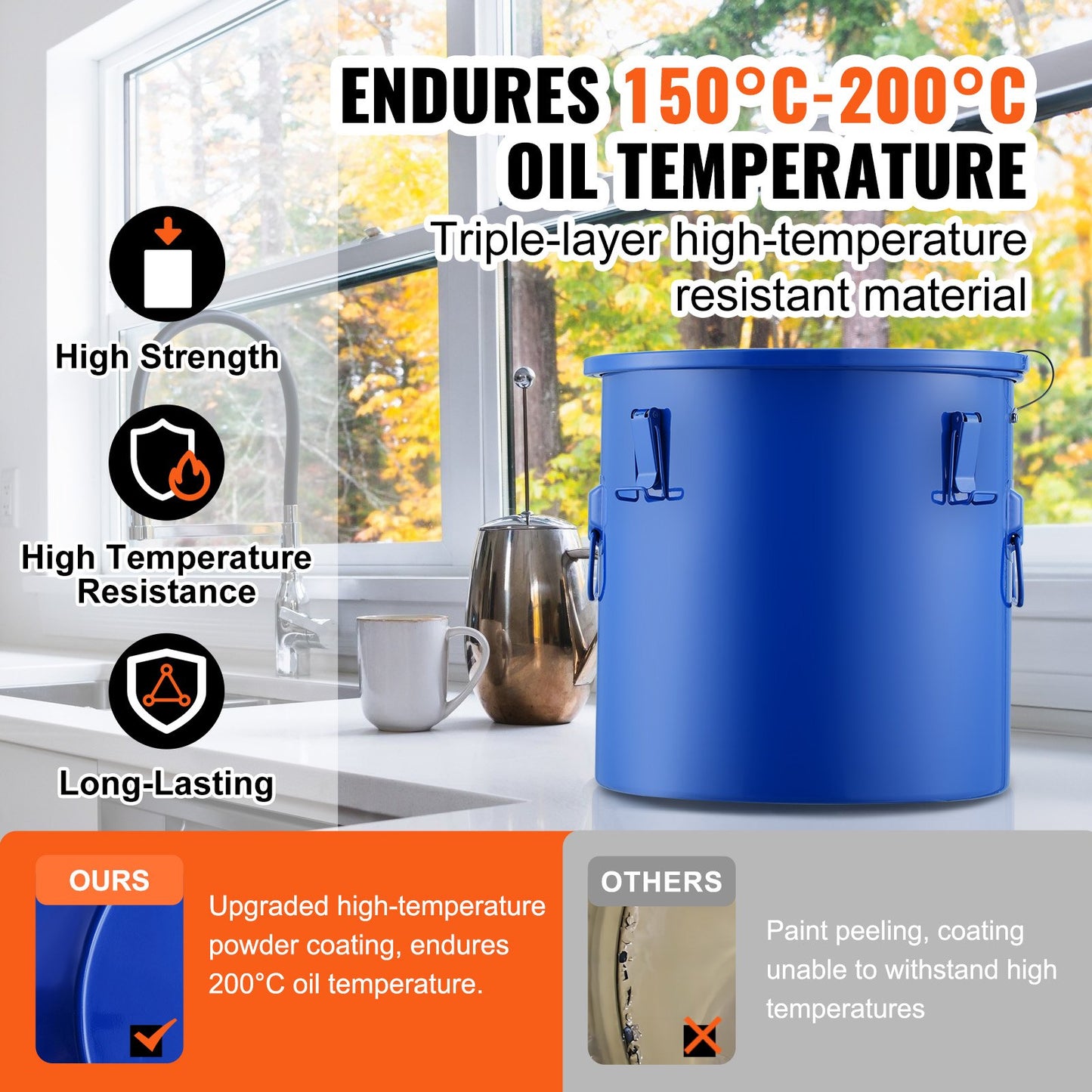 8-Gallon Fryer Grease Bucket - Heavy-Duty Carbon Steel with Lid