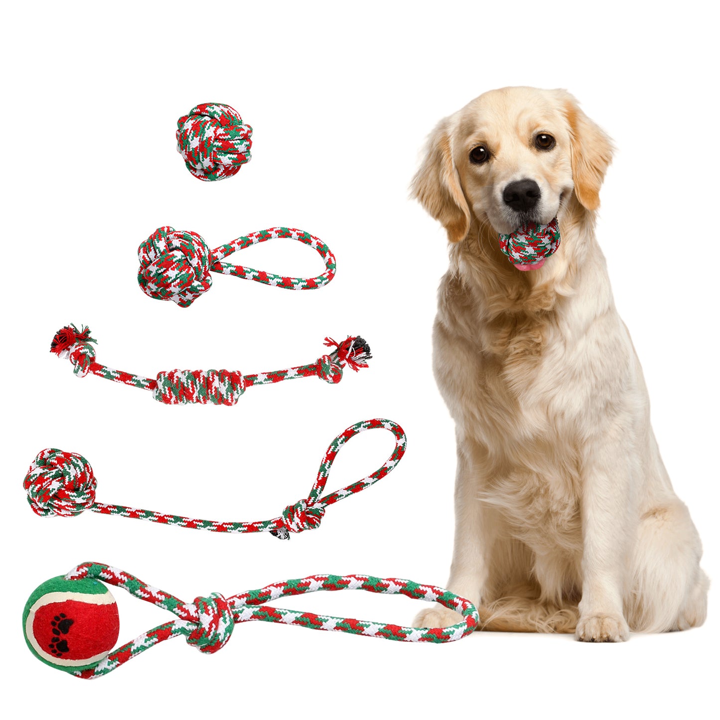 Christmas Dog Rope Chew Toys Set - Interactive Puppy Teething Toys for Small & Medium Dogs