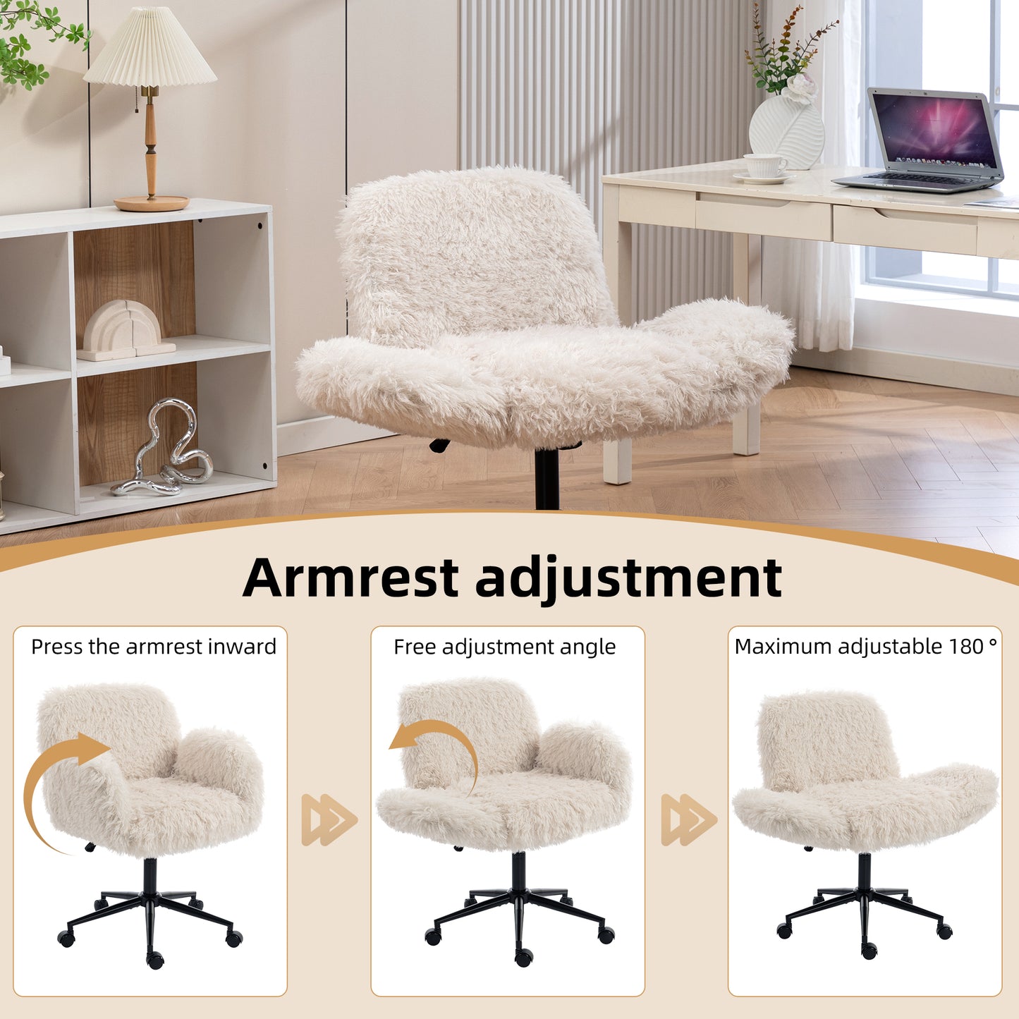 Criss Cross Chair With 5-Gear Adjustable Armrests & Wheels, Ergonomic