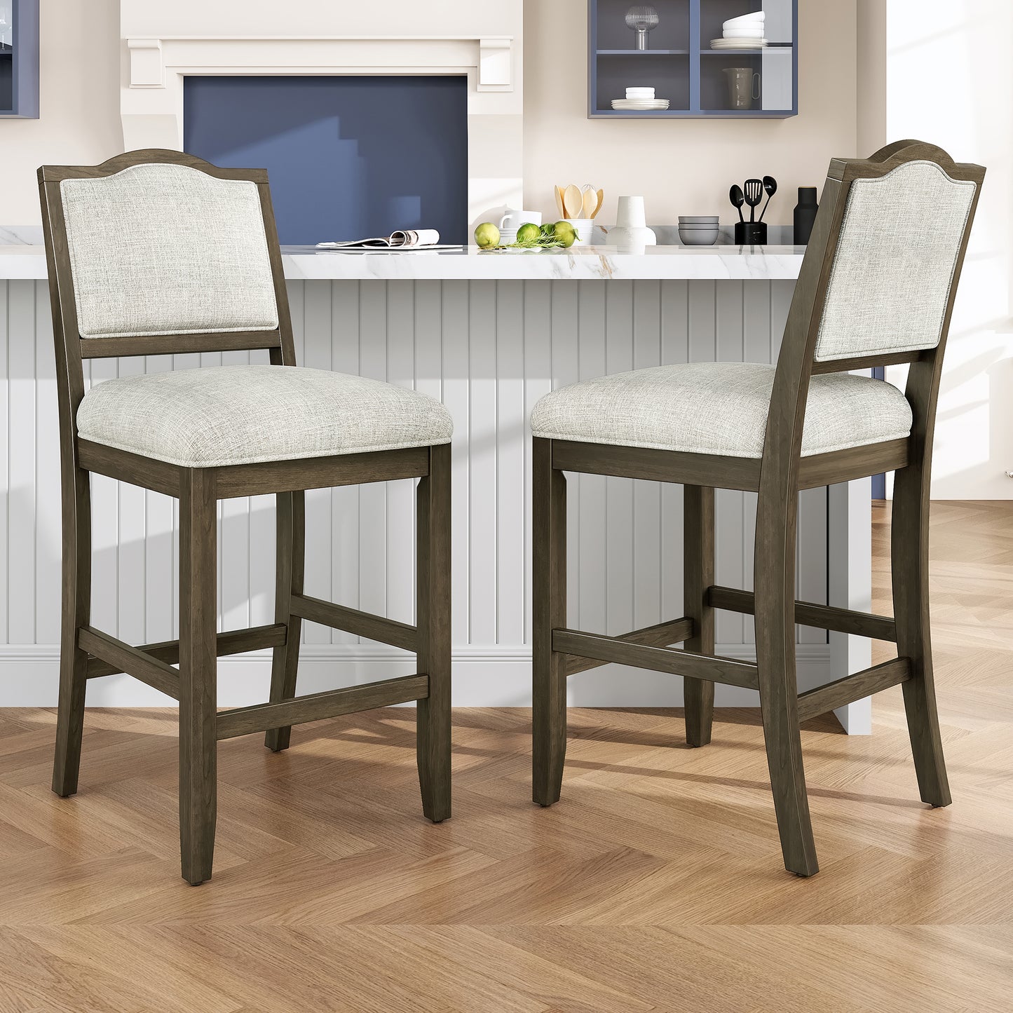 Counter Height Bar Stools Set Of 2 - Rustic Pack With Rubber Wood