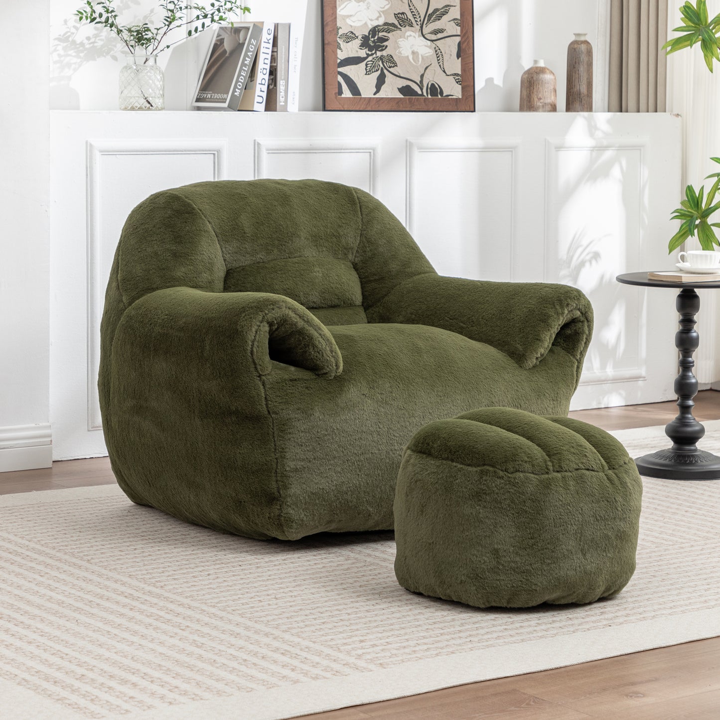 Bean Bag Chair, Comfy Sofa With Back Support, Footstool,Faux Fur