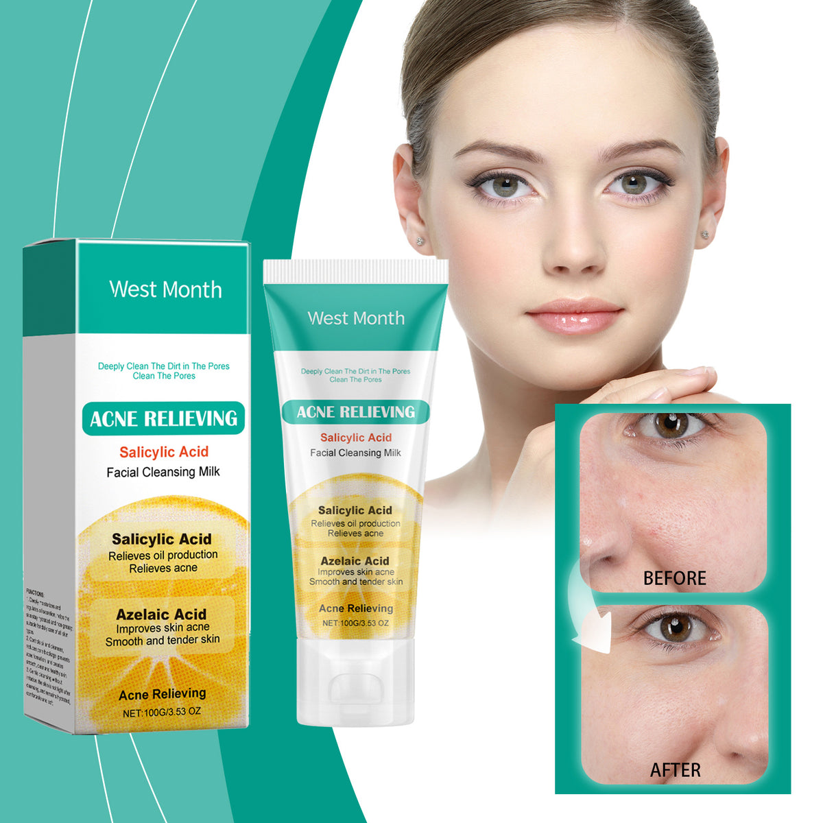 Salicylate Acne Facial Cleanser - Moisturizing 100g for Clear Skin