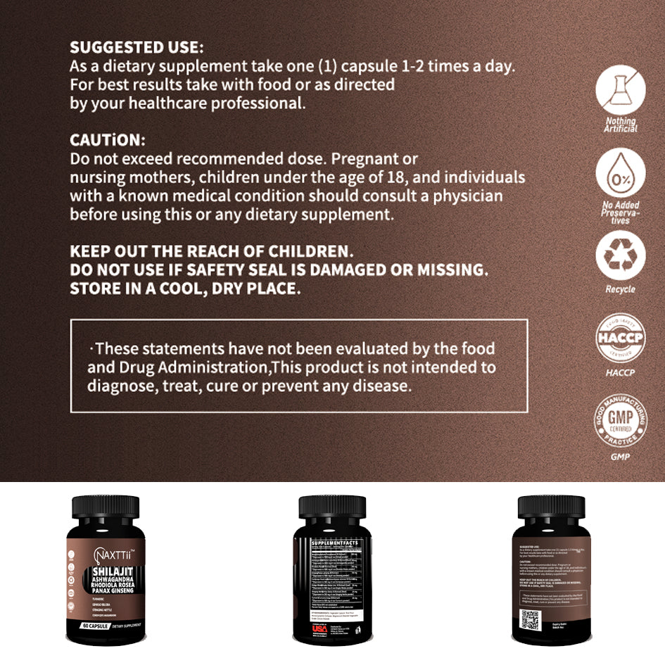 Shilajit Herbal Energy Capsules - 60 Count Supplement for Vitality & Focus