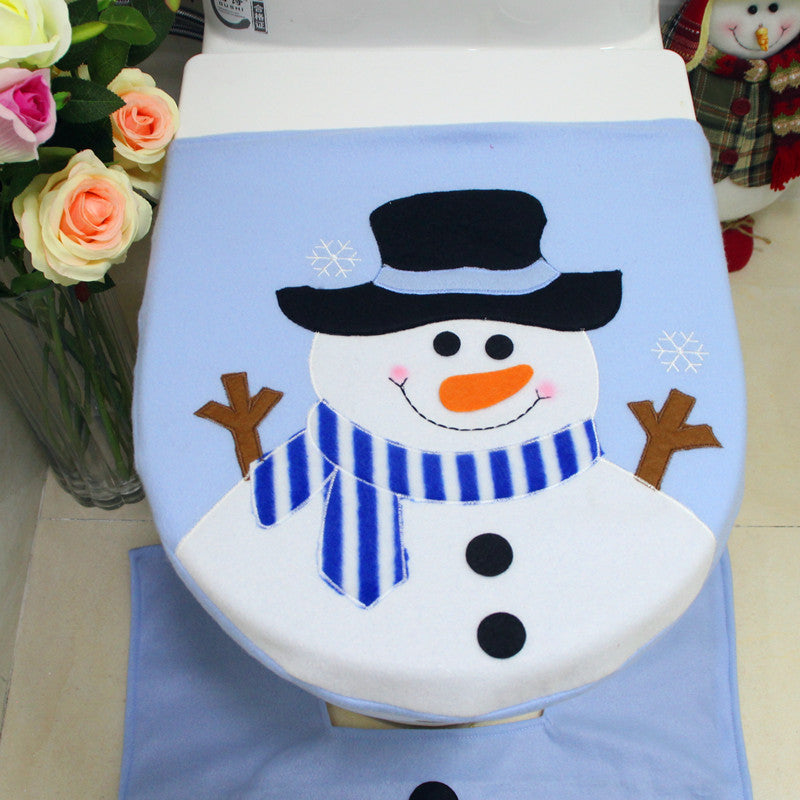 Blue Snowman Toilet Cover Christmas Decoration Bathroom Accessory