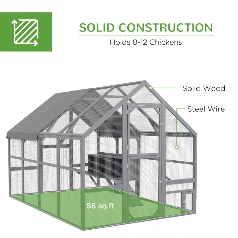 Large Chicken Coop with Nesting Boxes, Weather-Resistant Cover, Gray