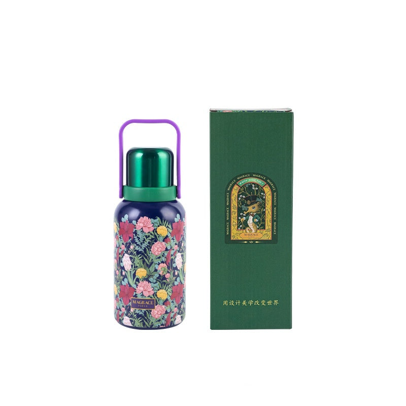 Insulated Flower Water Bottle 1200ml - Peony & Sea Floral Handle Drinkware