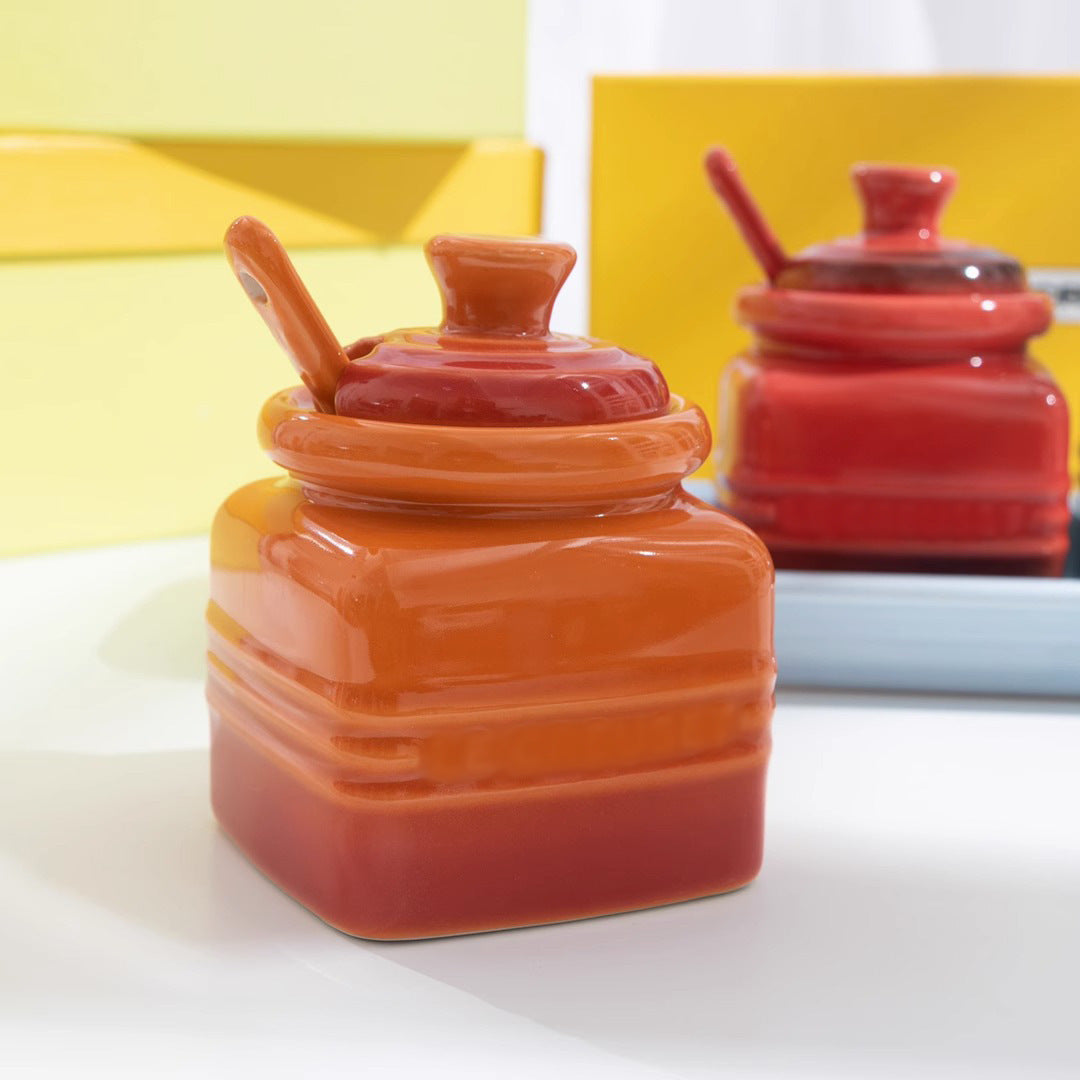 Ceramic Seasoning Jar Set with Spoon - Gift Box Condiment Bottles, Color Options
