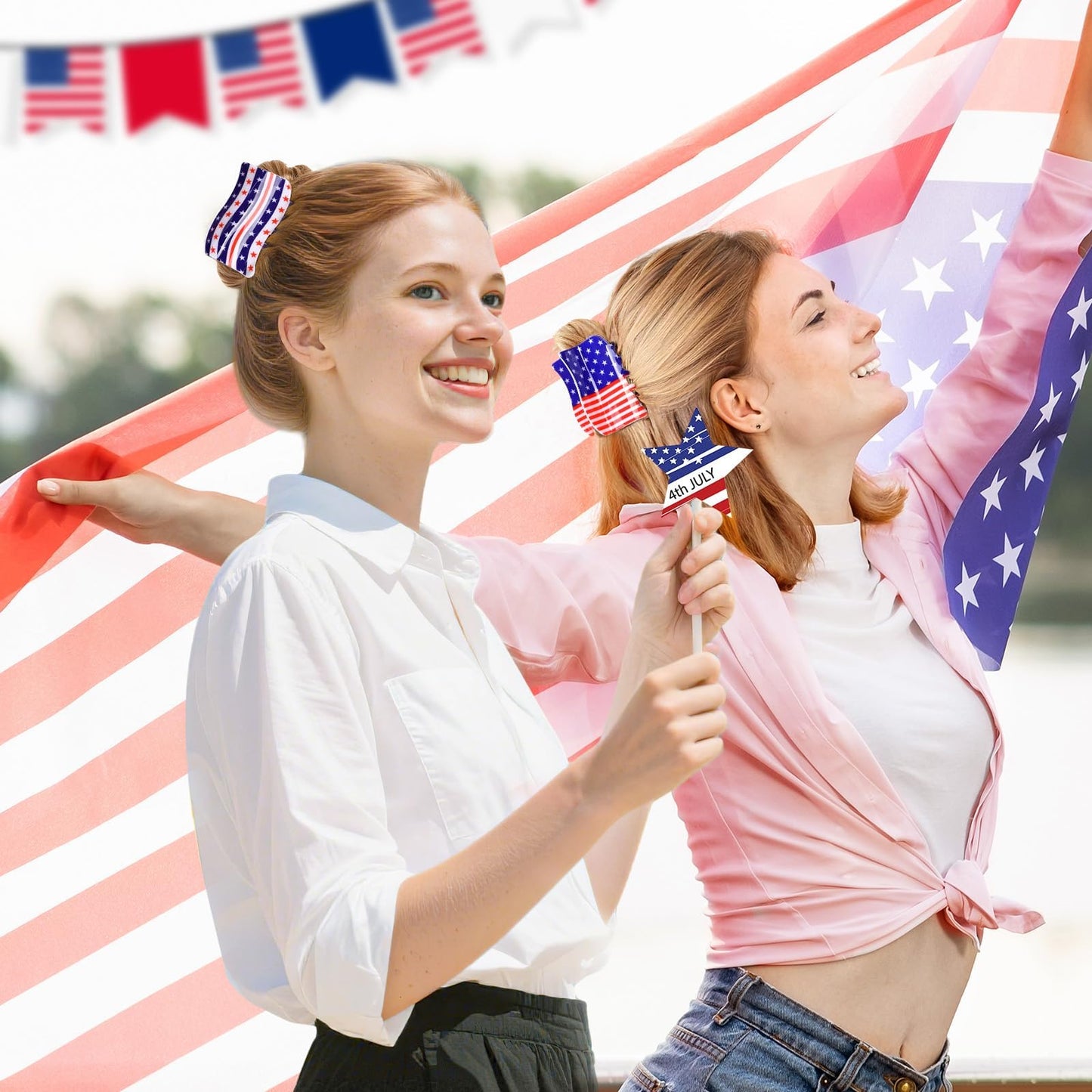 American Flag Hair Clip Set - 4th of July Claw Clips, 3 Pcs