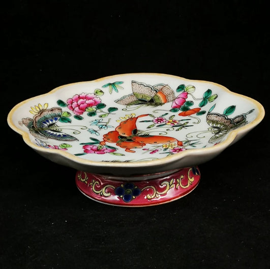 Ceramic Pastel Butterfly and Flower Motif Teapot Stand and Fruit Plate