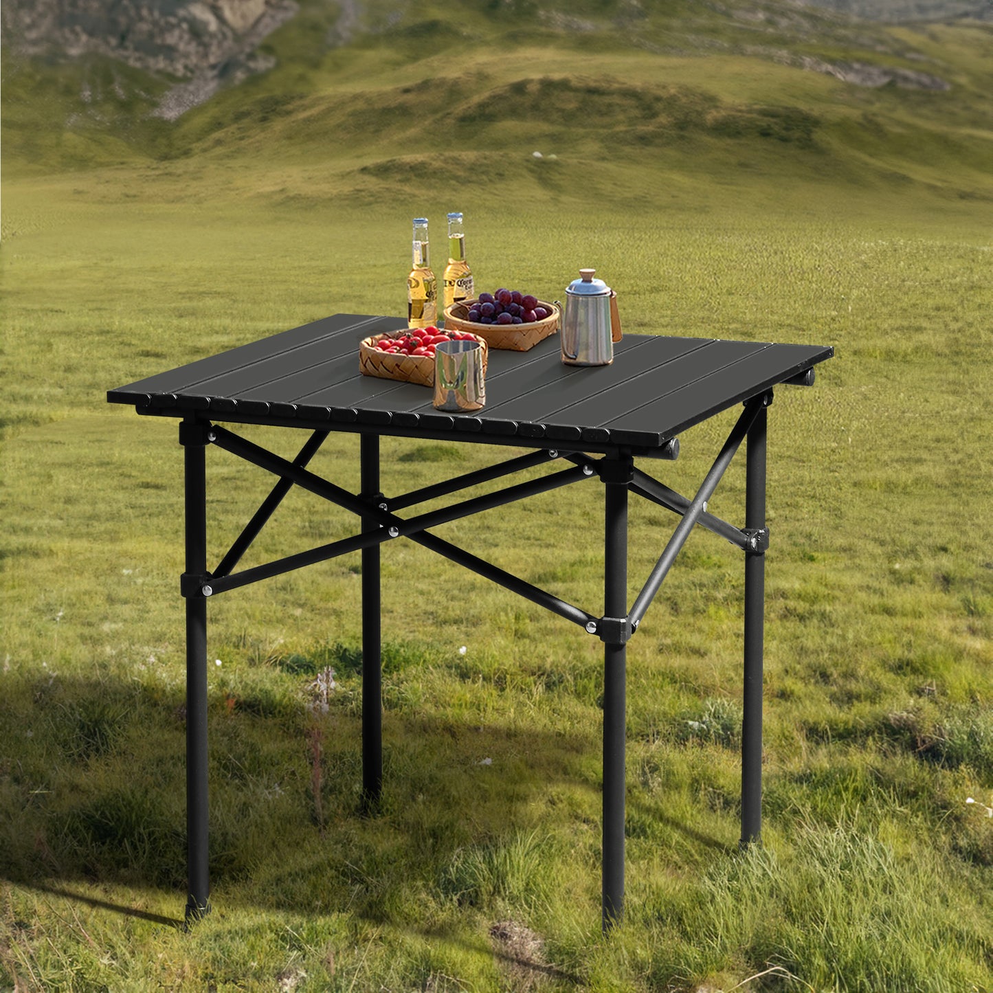 Portable Carbon Steel Camping Table Outdoor Folding Ultralight Roll-Up