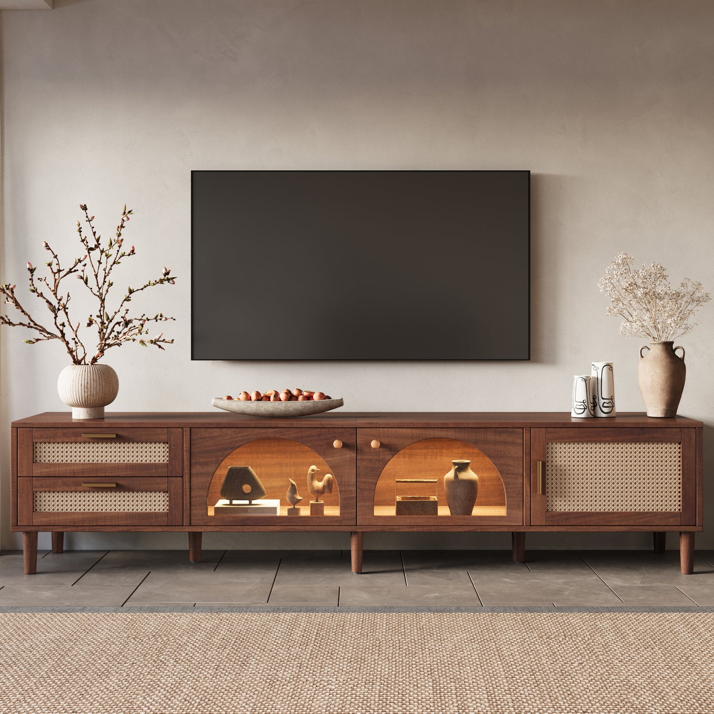 86 Inch TV Stand with App Controlled LED Lights - Dark Brown