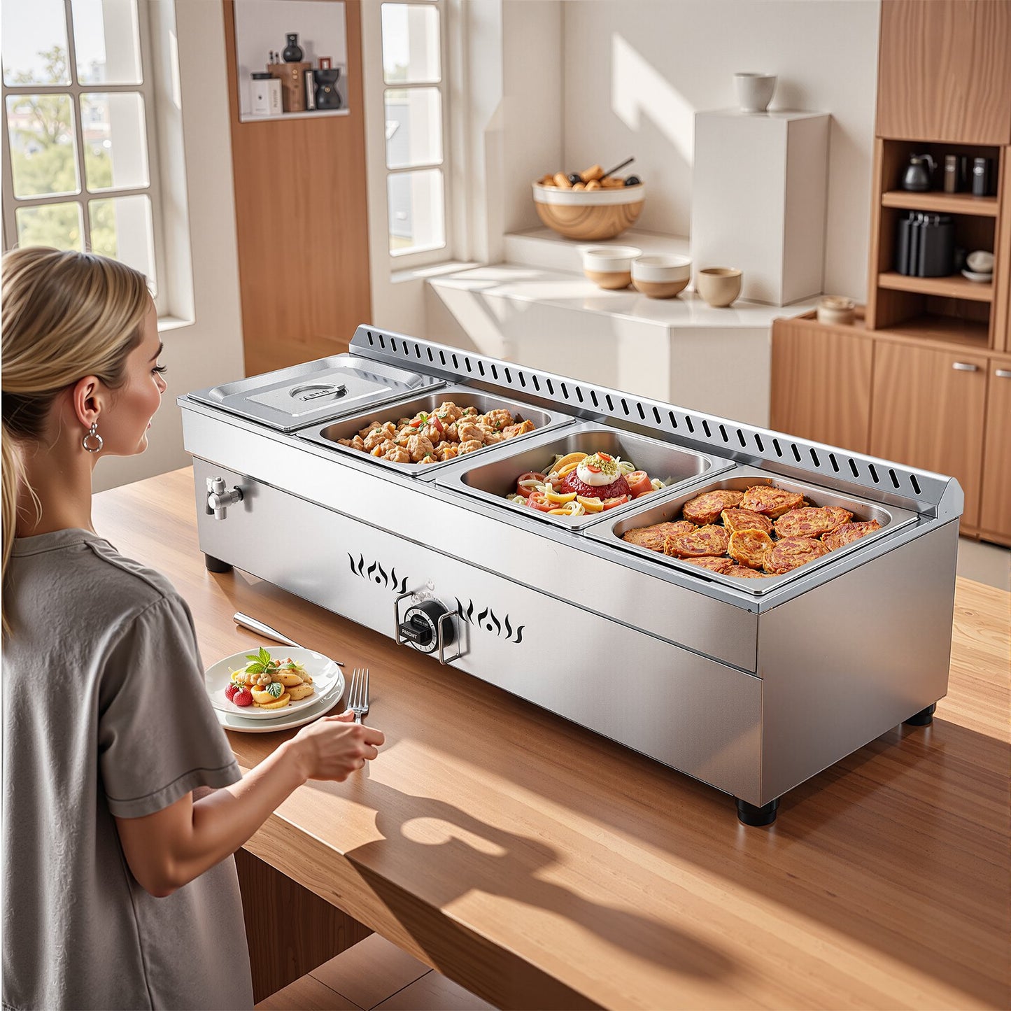 4-Pan Propane Steam Table - Outdoor Food Warmer, Stainless Steel
