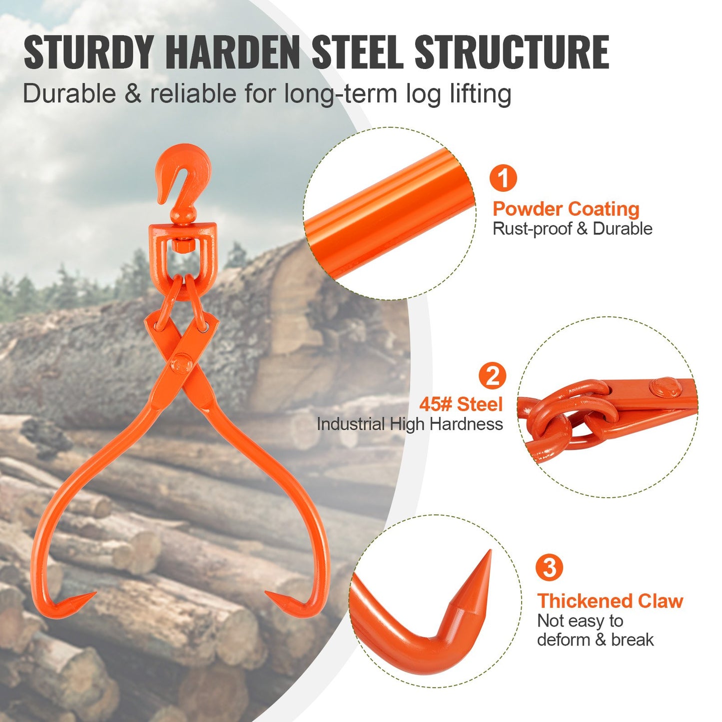 Heavy Duty Log Skidding Tongs - 18 Inch Steel Claw Log Lifting & Handling Tool