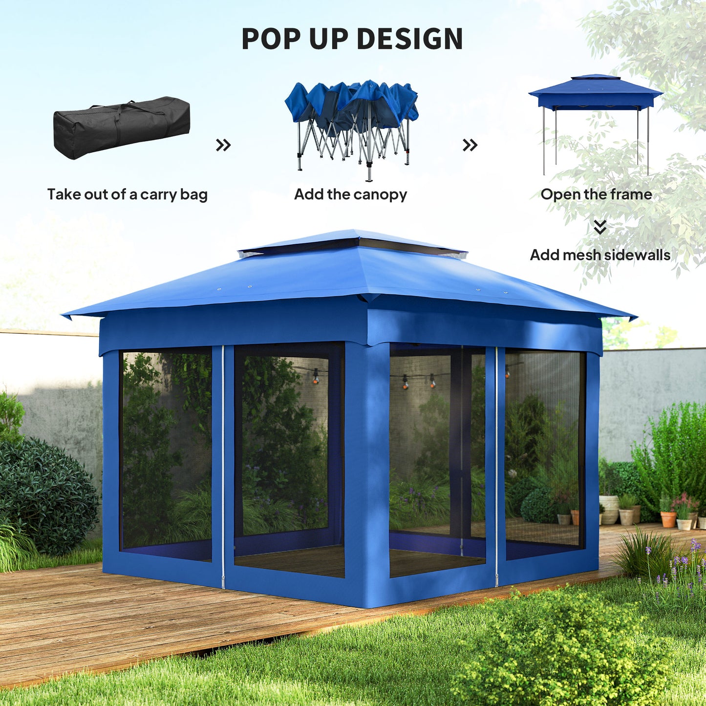 Pop Up Canopy Gazebo Shelter with Zipper Netting - 11x11 Blue
