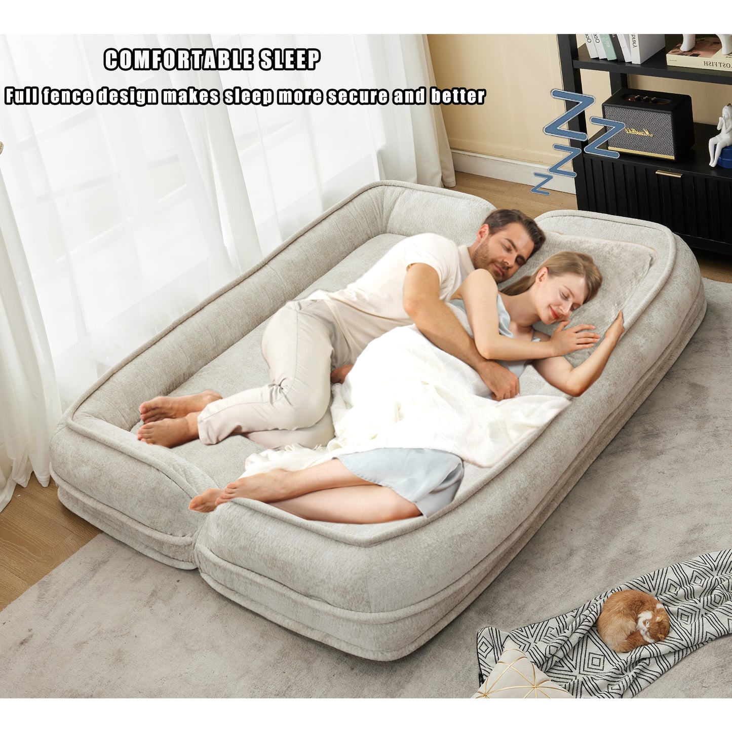 Extra Large Chenille Lazy Sofa Loveseat - Beige 2-in-1 Dog Bed