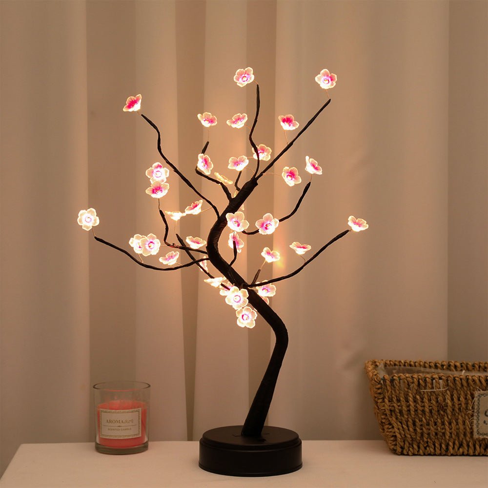 LED Fire Tree Night Light - Decorative Firefly Branch with Plum Shape