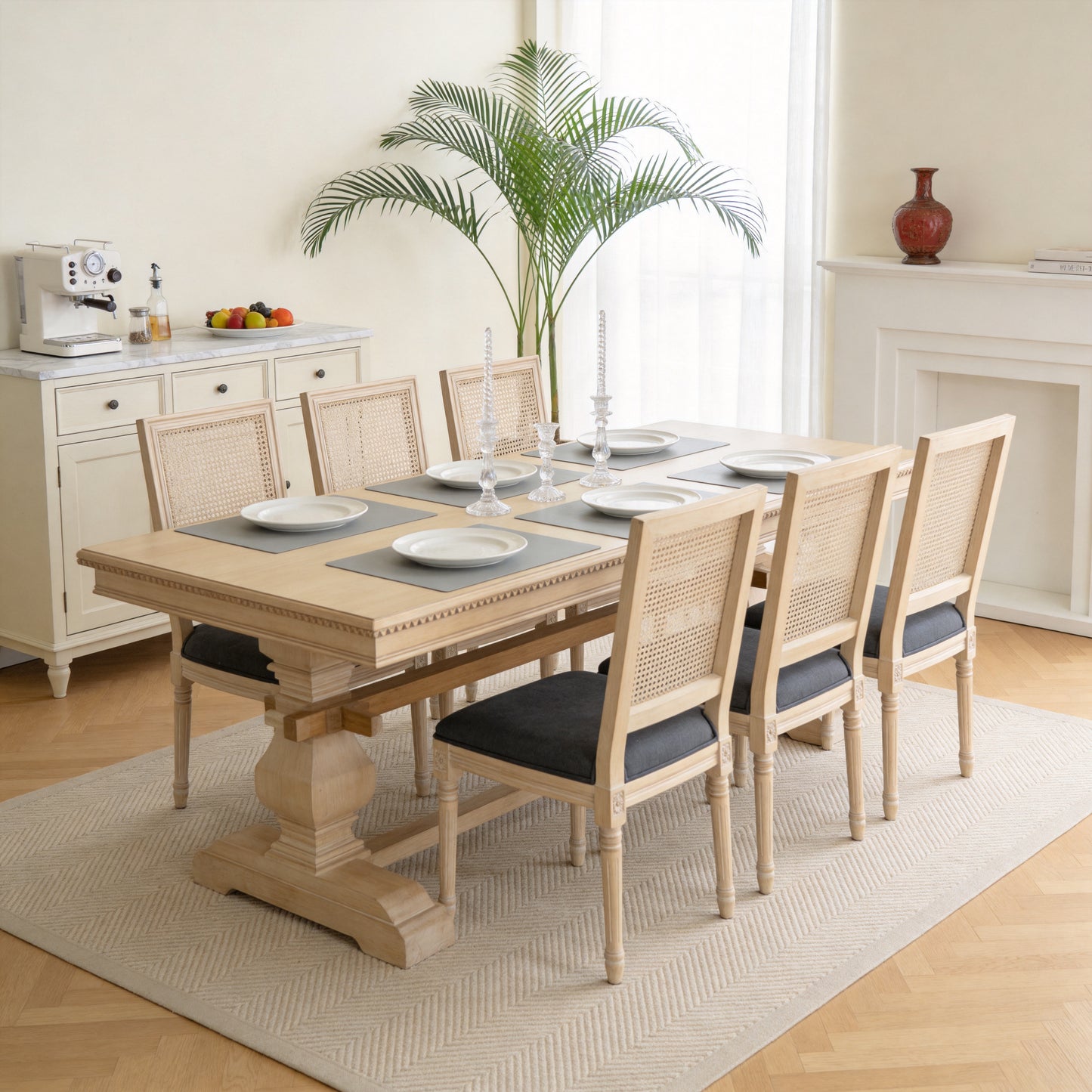 French Country Dining Chairs Set of 2 - Upholstered Grey