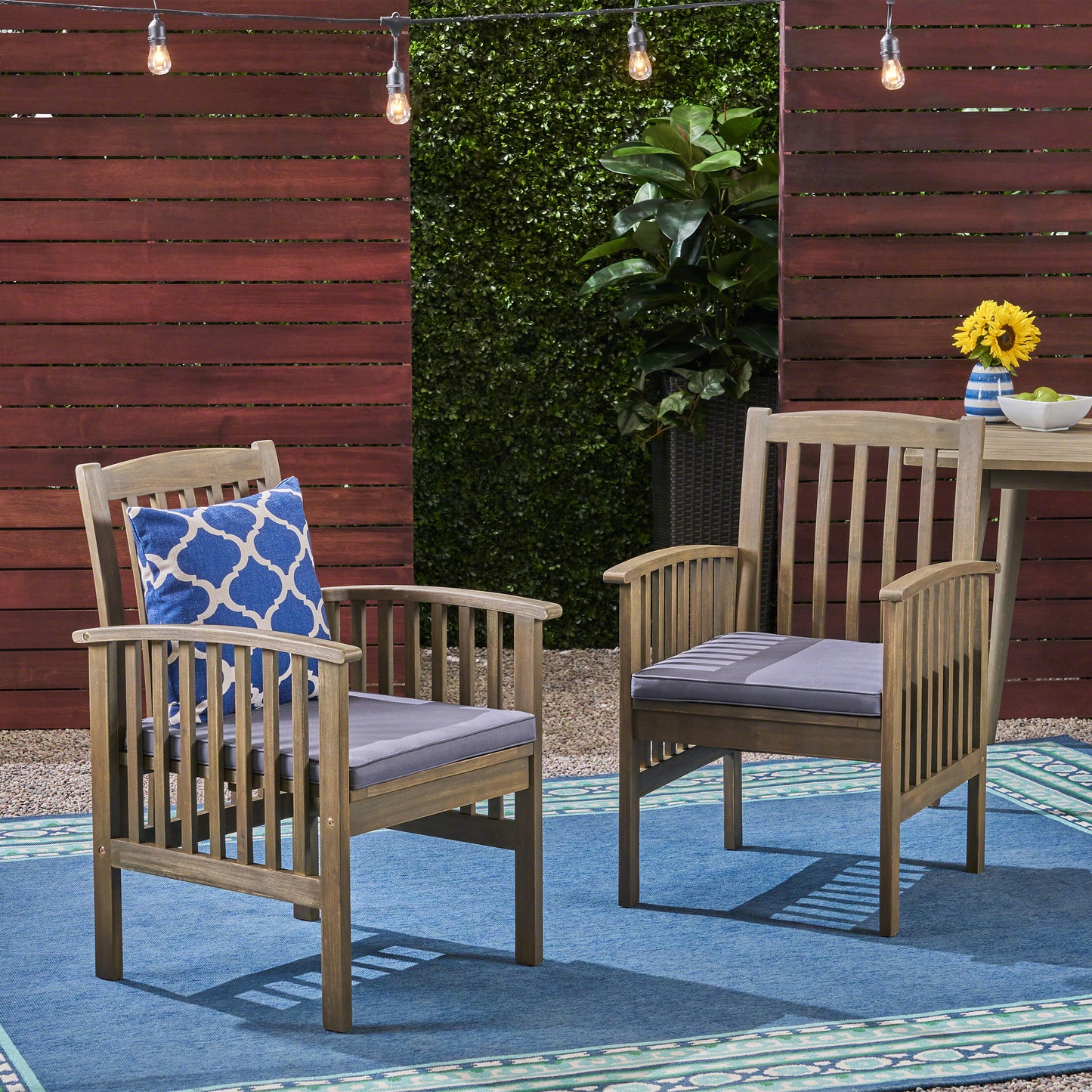 Acacia Wood Dining Chairs Set with Cushions - Dark Grey, 2PCS
