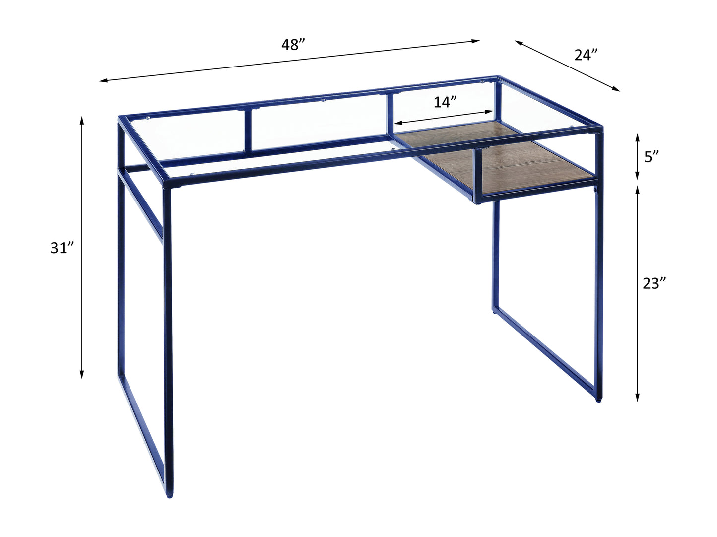 Modern Blue Glass Top Writing Desk with Metal Frame