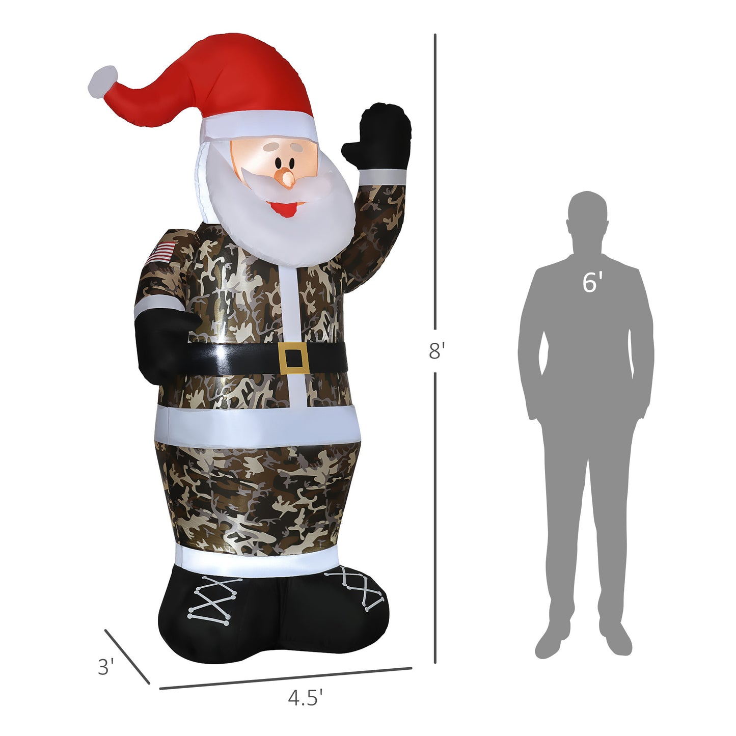 8-Foot Inflatable Camo Santa Claus Decoration with LED Lights