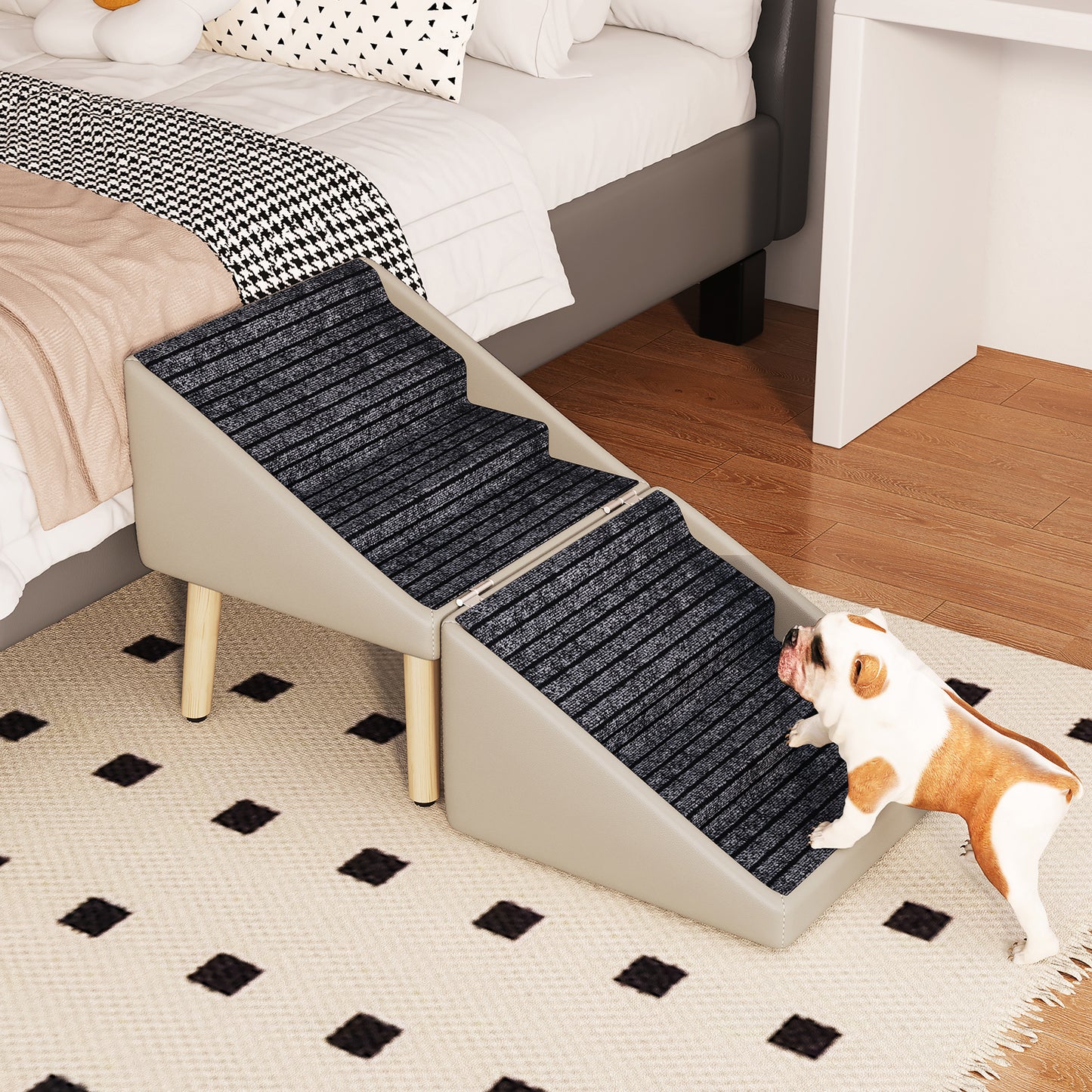 Foldable Wooden Pet Dog Ramp with Non-Slip Surface - 22.83 Inches