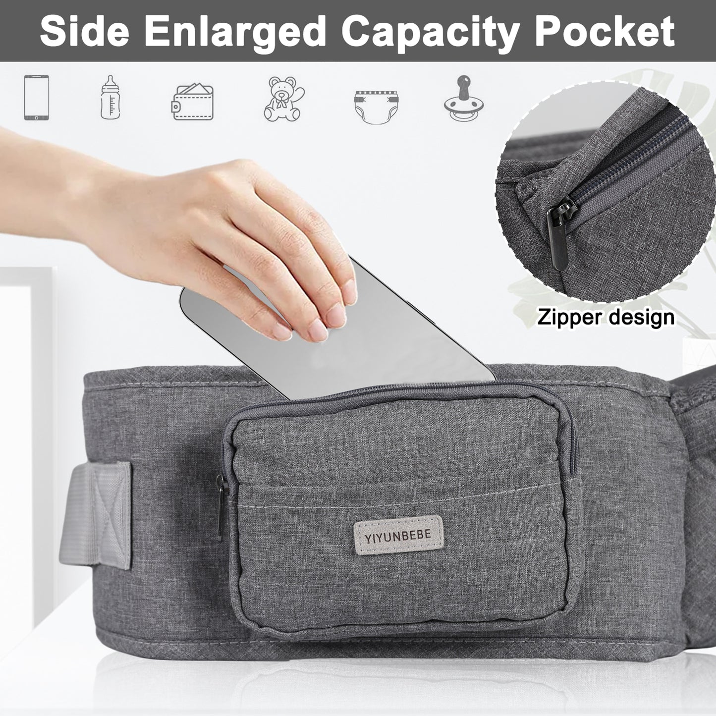 Ergonomic Baby Hip Seat Carrier with Adjustable Waist Belt - Gray