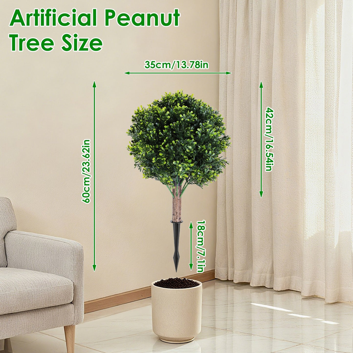 2 Pack Artificial Peanut Topiary Trees - UV Resistant Fake Plants
