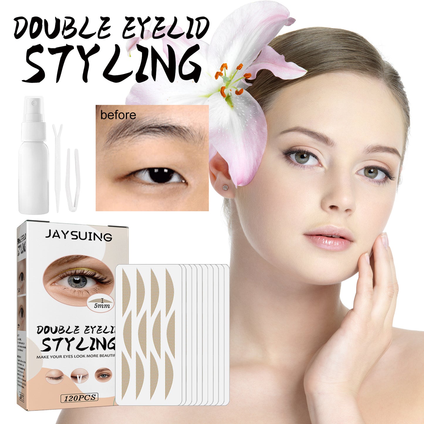 Waterproof Double Eyelid Tape - Water-Activated, Invisible, Seamless, 120 Pieces