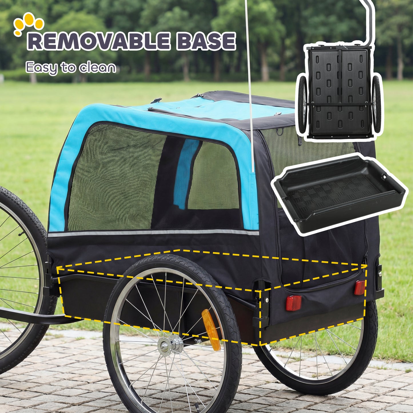 Dog Bicycle Trailer with 20-Inch Air Tires, Reflectors & Flag - Blue