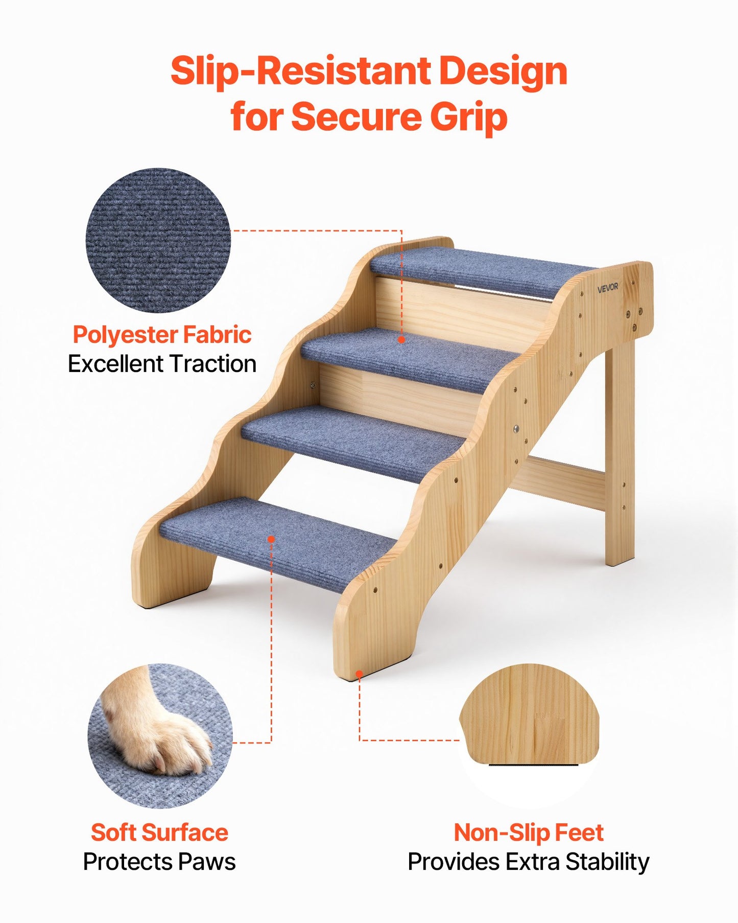 Wood Pet Stairs for Dogs and Cats, 4-Step Non-Slip Support Ladder for Bed Sofa Car