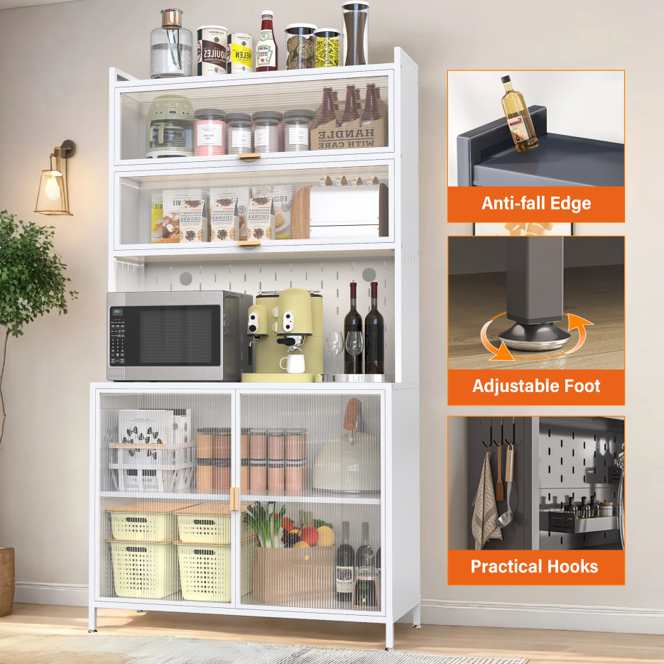 73'' Tall Kitchen Pantry Cabinet with 6-Tier Metal Storage - White