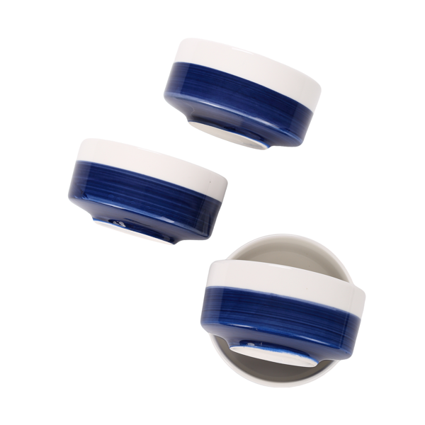 10 oz White-Blue Ceramic Bowls Set of 4 - Microwave & Dishwasher Safe