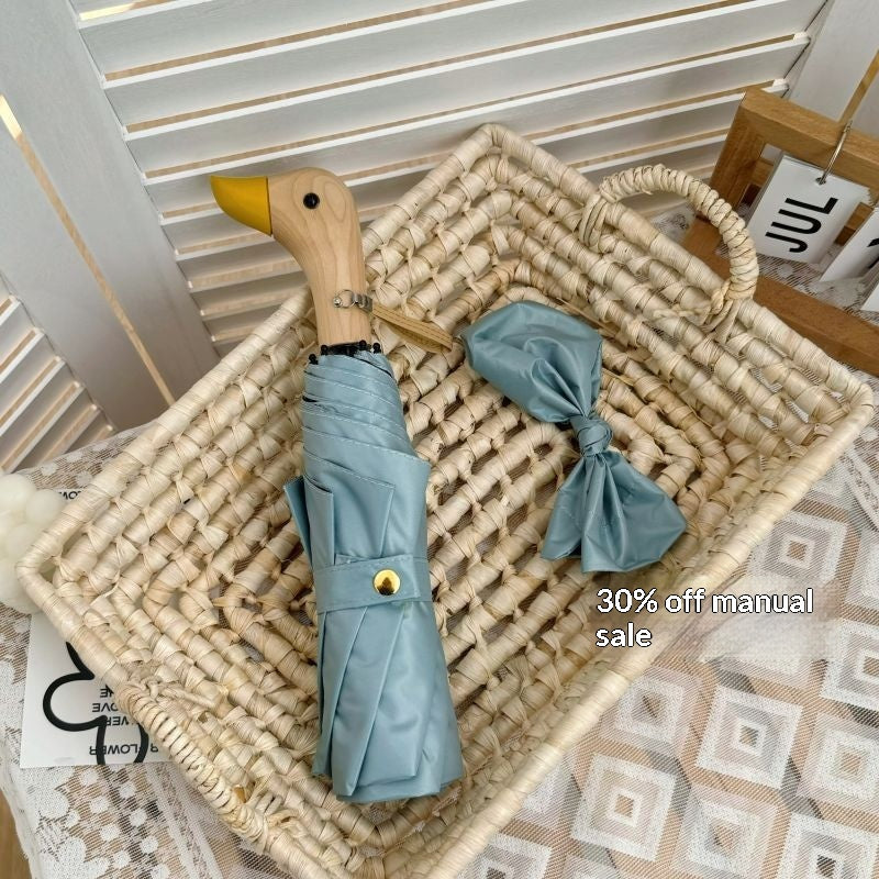 All-Weather 3-Fold Sun Umbrella with Duck-Head Handle UV Protection for Kids & Adults