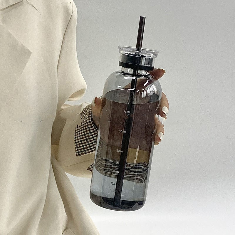 Large Capacity Double Lid Glass Water Tumbler - Office Drinkware